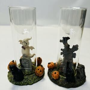 Yankee Candle Lot Halloween Ghost Spooky Pumpkins Glass Cylinder Candle Holders